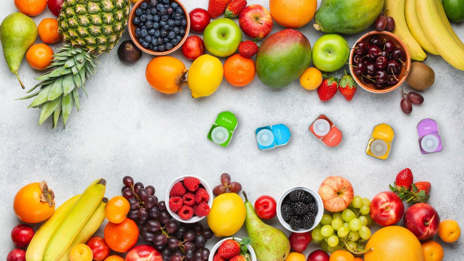 Refreshing pods with fruit on the table